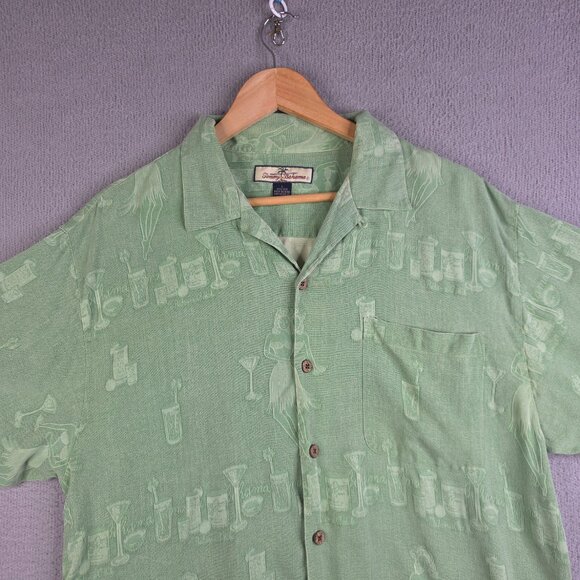 Tommy Bahama Shirt Men Size Large Green Hulu Girls Martinis Silk Button Down VTG - Picture 2 of 8